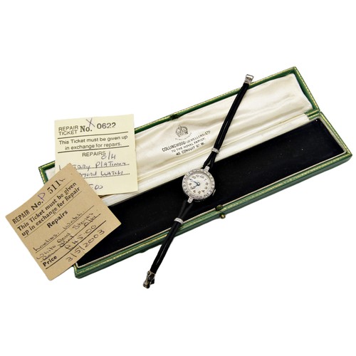 418 - An Art Deco period diamond set platinum cased cocktail wristwatch, the circular dial populated with ... 