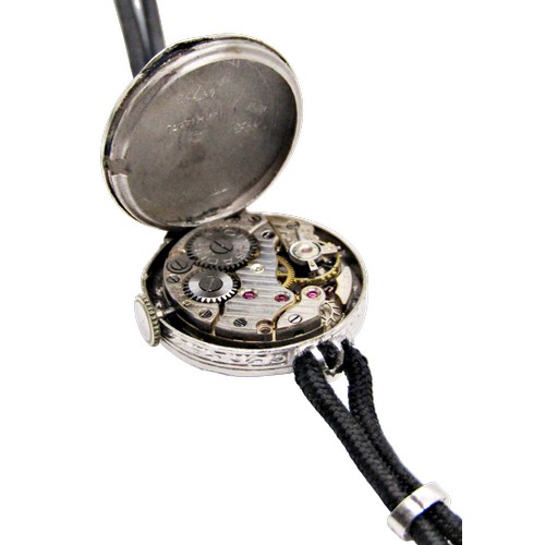 418 - An Art Deco period diamond set platinum cased cocktail wristwatch, the circular dial populated with ... 