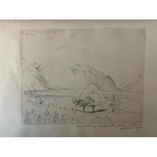  'Sketches in Switzerland, 1851' - A leather-bound album containing approx. 60 pencil sketches of Swi... 