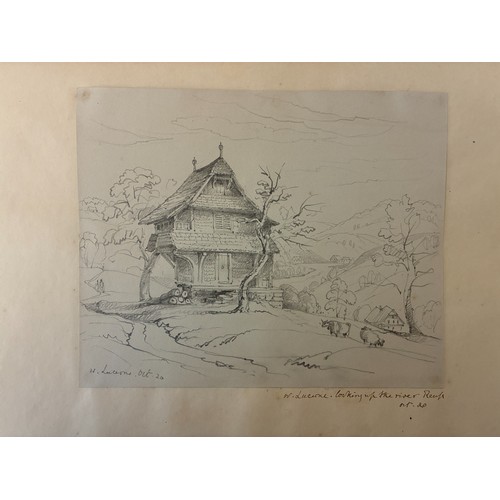 'Sketches in Switzerland, 1851' - A leather-bound album containing approx. 60 pencil sketches of Swi... 