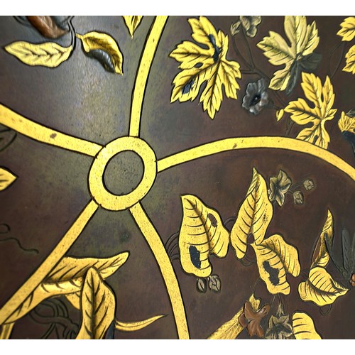 472 - A fine Japanese bronze dish, of plum blossom form, the interior presented as five petals with finely... 