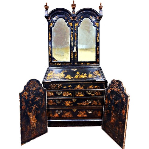 574 - A good George I period japanned bureau-cabinet, in the manner of John Belchier (1699-1753) originall... 