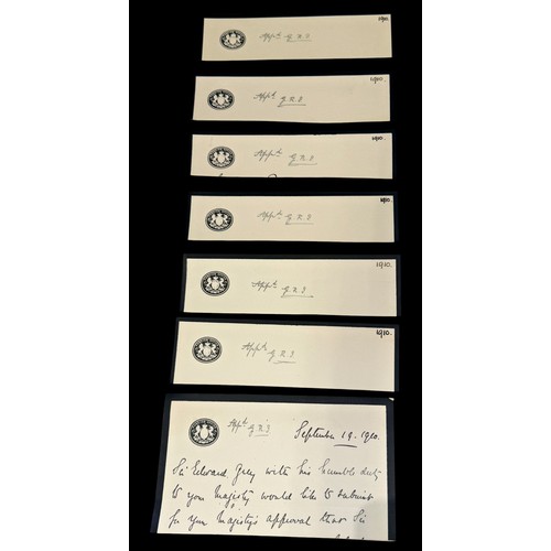 KING GEORGE V (1865-1936). A group of five royal approval initials 