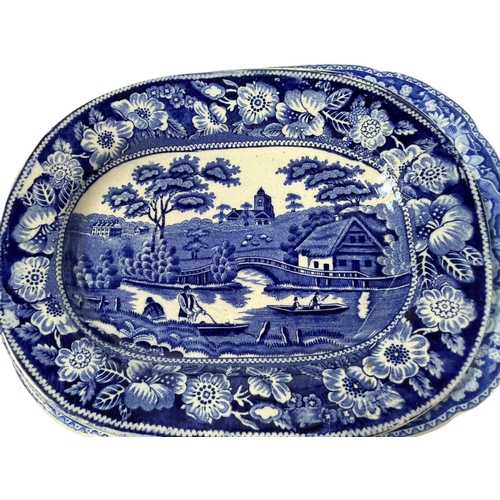 13 - A large collection of 19th century and later blue and white transfer ware, including circular compor... 