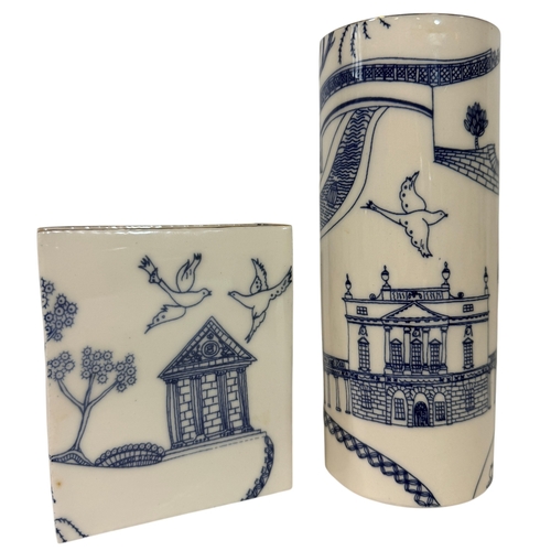 18 - A collection of contemporary blue and white ware, including two examples by Jennine Roper in the for... 