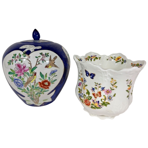 42 - A Hammersley strawberry dish with sugar and cream compartments, a pair of large German porcelain ser... 