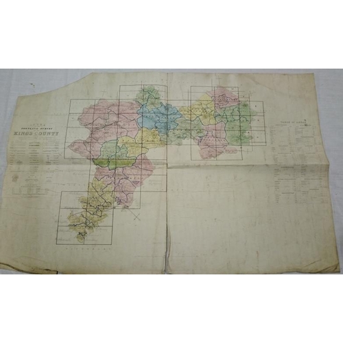 15 - Townland Survey of King's County (1840) - Hand Coloured Folding Map on Canvas