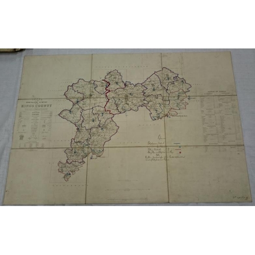 19 - Townland Survey of King's County (1840) - Hand Coloured Folding Map on Canvas