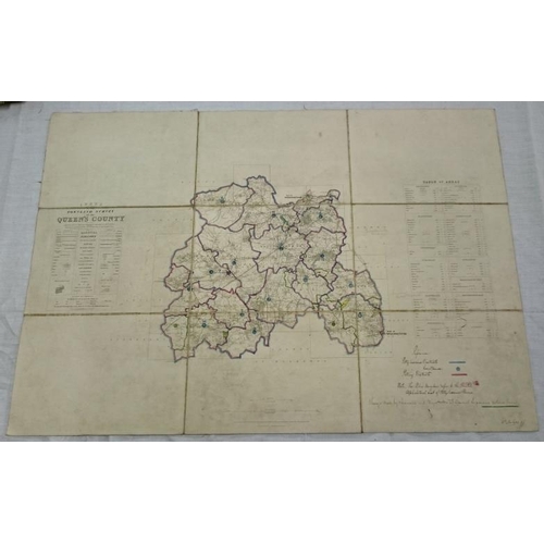 21 - Townland Survey of Queen's County (1841) - Hand Coloured Folding Map on Canvas