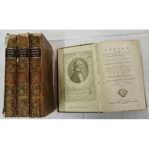 86 - Captain Cook's 'A Voyage to the Pacific Ocean' (1785) - Four Volumes, Calf Binding, Plates (bindings... 