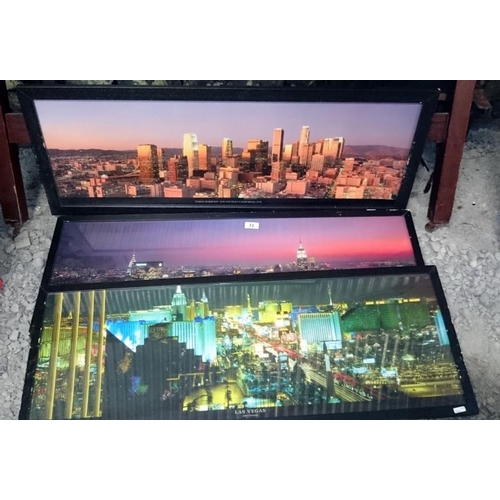 133 - Three American Prints: 'New York' 'Los Angeles' and 'Las Vegas' - each 27 x 12.5ins