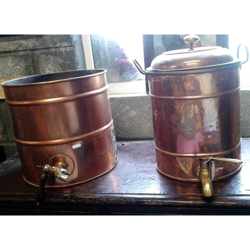 186 - Vintage Copper Water Urn with Original Brass Tap, along with One Similar (lacking lid)