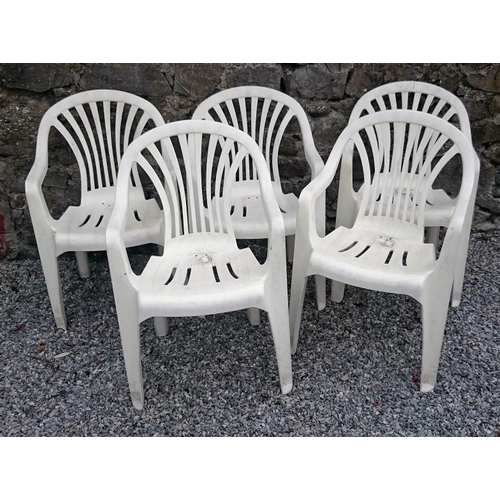 15 - Five Plastic Dining Garden Chairs