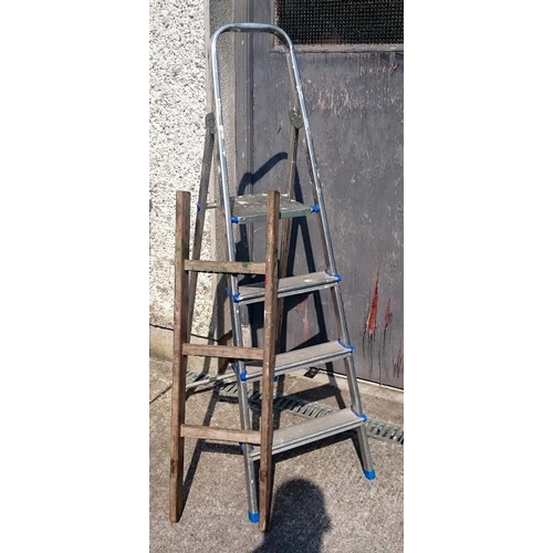 27 - Aluminium Step Ladder and a Small Wooden Ladder