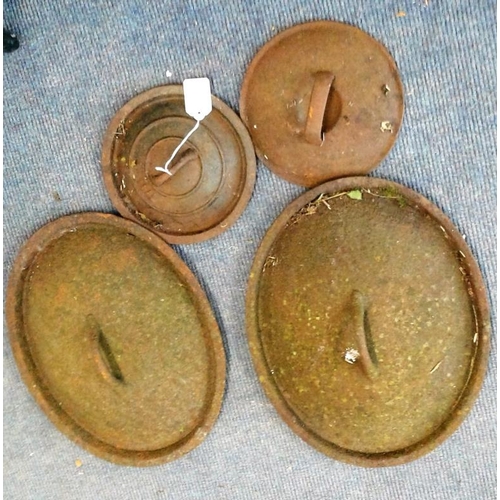 64 - Four Old Pot Lids (2 Oval, 2 Circular)