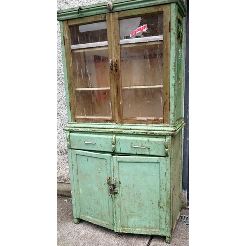 67 - Pine Two Part Kitchen Dresser;  Glazed Top above a Base with 2 Drawers and 2 Doors