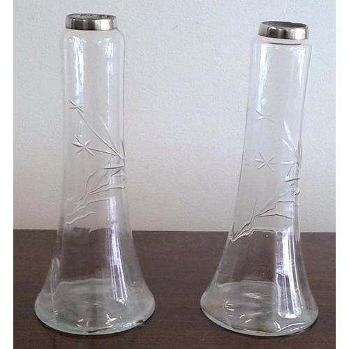 558 - Pair of Silver Mounted Glass Vases - Chester c.1899