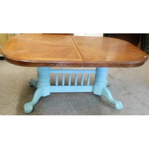 564 - Large Oak and Painted Blue Base Dining Table