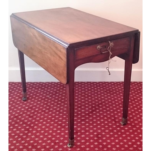 567 - Fine Quality Georgian Mahogany Pembroke Table, Single End Drawer and Brass Toes and Casters