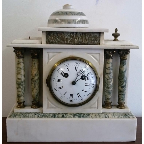 579 - Good Quality Green Marble Mantle Clock with gilt metal mounts and another white marble example