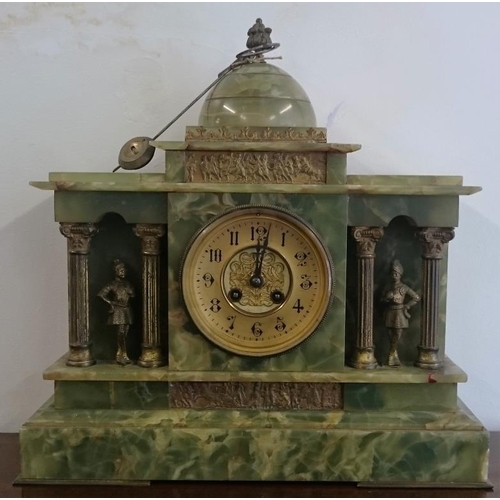 579 - Good Quality Green Marble Mantle Clock with gilt metal mounts and another white marble example