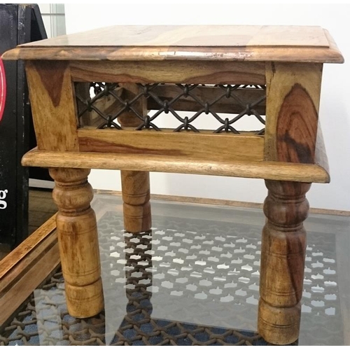 592 - Mexican Pine End Table with side panels c.18in x 18in