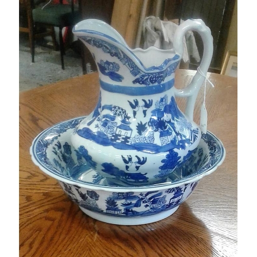 593 - Blue and White Basin and Ewer