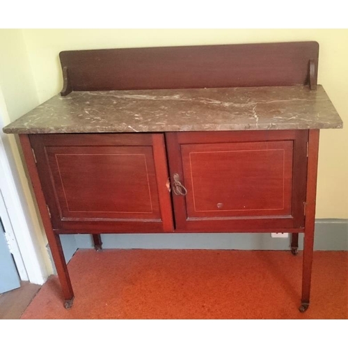 594 - Edwardian Inlaid Mahogany and Marble Top Wash Stand