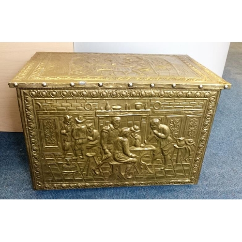 568A - Brass Fuel Box with Tavern Scenes