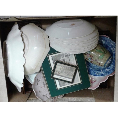 498 - Box of Various Plates, Serving Dishes, etc.