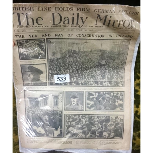 518 - 1918 Daily Mirror Newspaper - The Yea and Nay of Conscription in Ireland