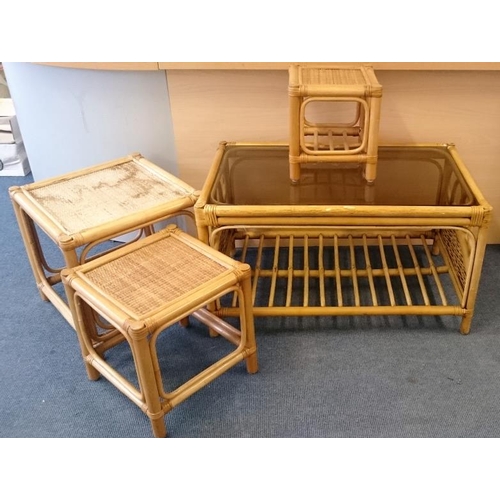 543 - Cane Frame Coffee Table and a Nest of Three Cane Tables