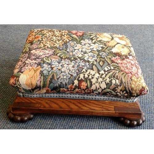 509a - Victorian Tapestry Panel Oak Footstool