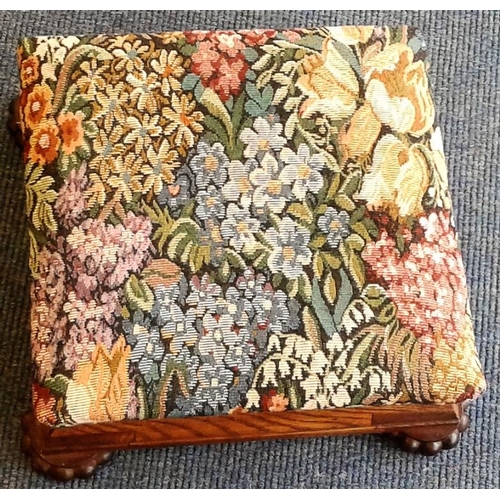 509a - Victorian Tapestry Panel Oak Footstool