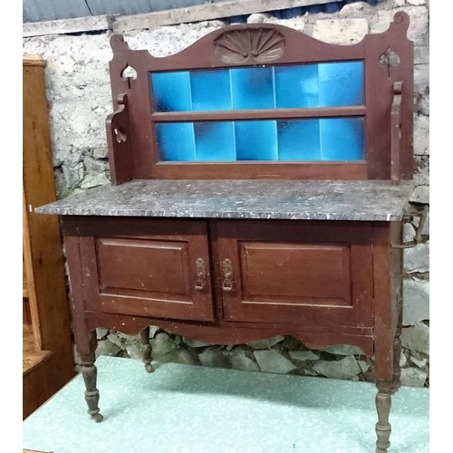 38 - Edwardian Marble Top and Tile Back Washstand