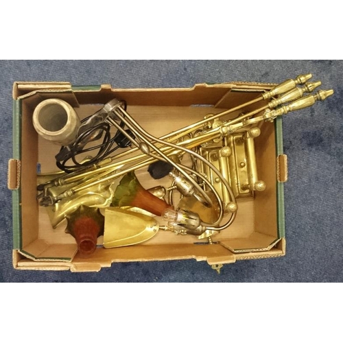 60 - Box Lot - Brass Irons and Dogs etc.