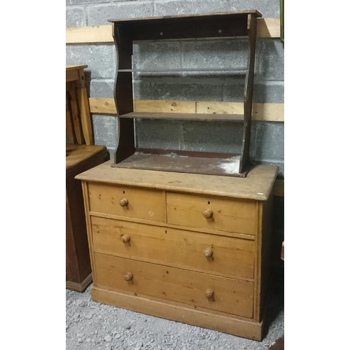 68 - Pine Chest Drawers with two short and two long drawers and open pine wall bracket