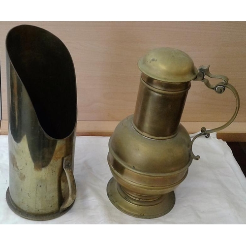 85 - Brass Shell/Jug and a Brass Ewer and Cover