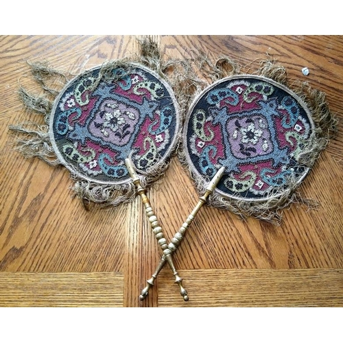 502 - Pair of Victorian Beadwork Panel Face Screens, c.16in tall