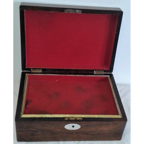 504 - Old Mahogany Jewellery/Writing Box with Mother of Pearl Inlay (with key)