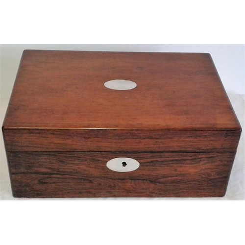 504 - Old Mahogany Jewellery/Writing Box with Mother of Pearl Inlay (with key)