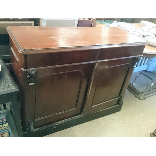 497 - Victorian Mahogany Side Cabinet with one long drawer and a pair of cupboard doors, c.50in wide, 37in... 