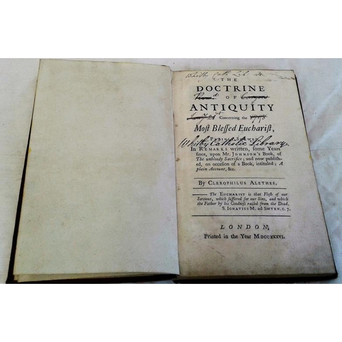 68 - The Doctrine of Antiquity  by Clerophilus Alethes.  London. 1736. Leather.