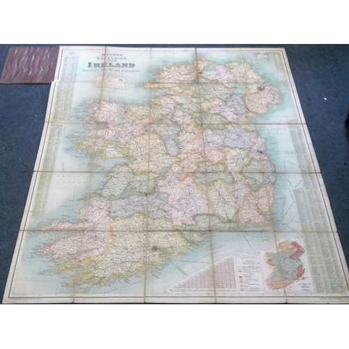 511 - Bacon’s Excelsior Map of Ireland with Railways etc. London. circa 1900. Large folding map