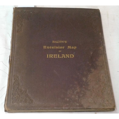 511 - Bacon’s Excelsior Map of Ireland with Railways etc. London. circa 1900. Large folding map