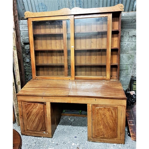 4 - Very Large (scrumble painted) Victorian Pine Bookcase, the top section with a pair of glazed sliding... 