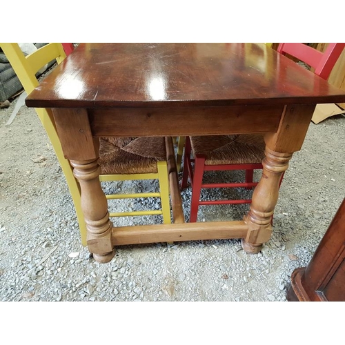 36 - Large Pine Farmhouse Kitchen Table (8ft x 3ft) and Eight Painted Chairs with rush seats