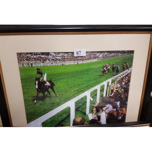 87 - Seven Horse Racing Interest Pictures in ebony frames c.22in x 18in