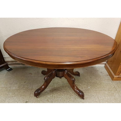 456 - Fine Quality Mahogany Tilt Top Breakfast Table, the Oval top on a Turned Column and Four Carved and ... 