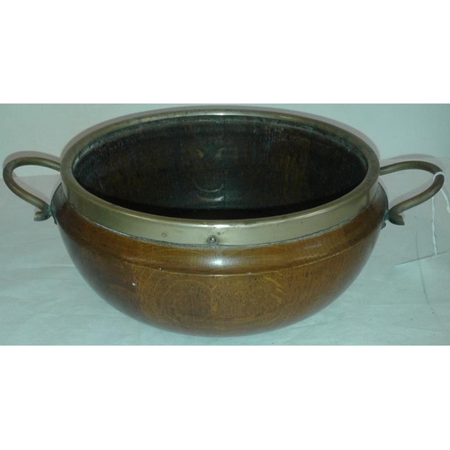 457 - Oak Bowl with EPNS Rim and Handles with Scroll Detail